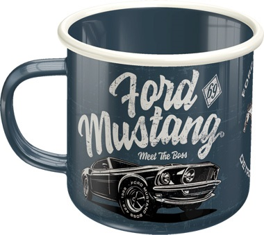 Enamel mok met de tekst Ford mustang en een afbeelding daarvan erop