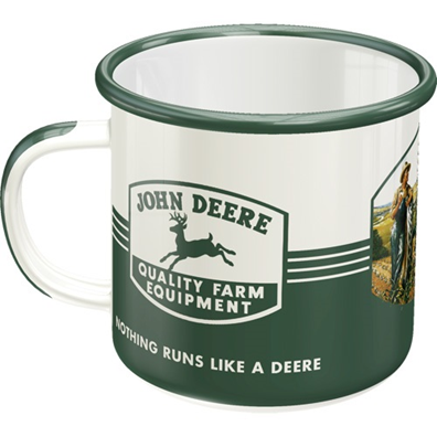 Enamel mok met daarop de tekst: John deere.