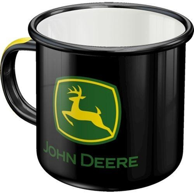 Enamel mok met daarop de tekst: John deere.