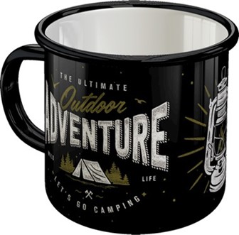 Enamel mok met de tekst The ultimate adventure let's go camping