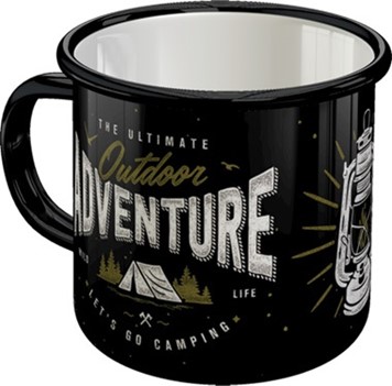 Enamel mok met daarop de tekst: Outdoor adventure