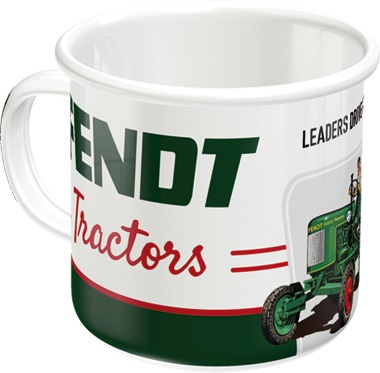 Trekker enamel mok met daarop de tekst: Fendt Tractors